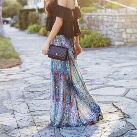 Shabby Apple Maxi Skirt Mosaic Print Chiffon Layered - Picture 2 of 13